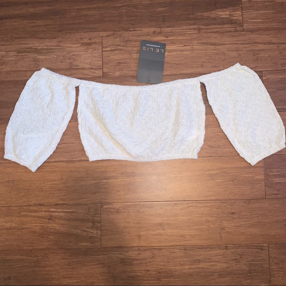 Le Lis Cream Textured Off the Shoulder Crop Top